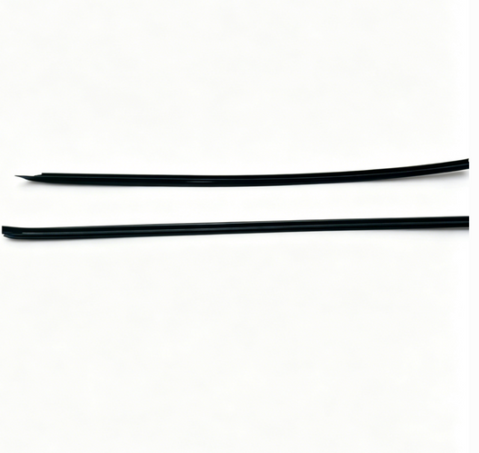 Two-piece black windshield cowl trim strip set, long flexible automotive molding
