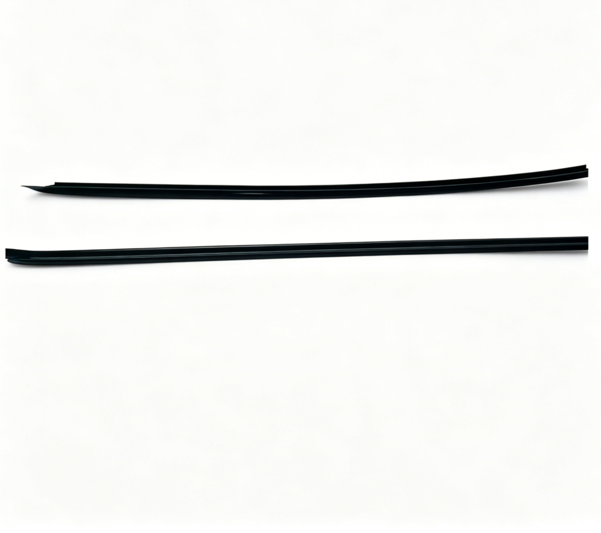 Set of two black windshield cowl trim strips, long flexible automotive molding