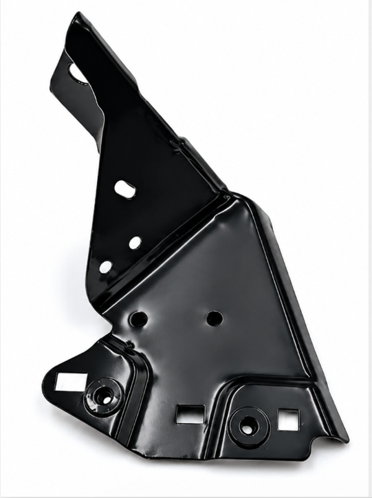 Black fender mounting bracket with round base mount and side tab cutouts
