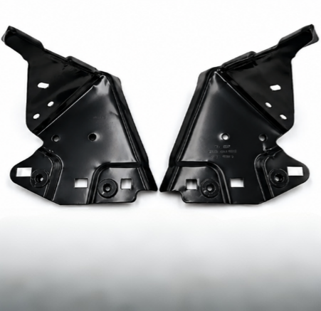 Pair of black fender mounting brackets with bolt holes and two mounting loops