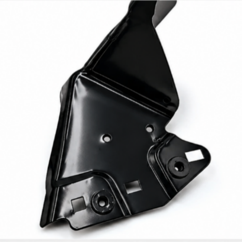 Black fender mounting bracket with circular mounting holes and side tab cutouts