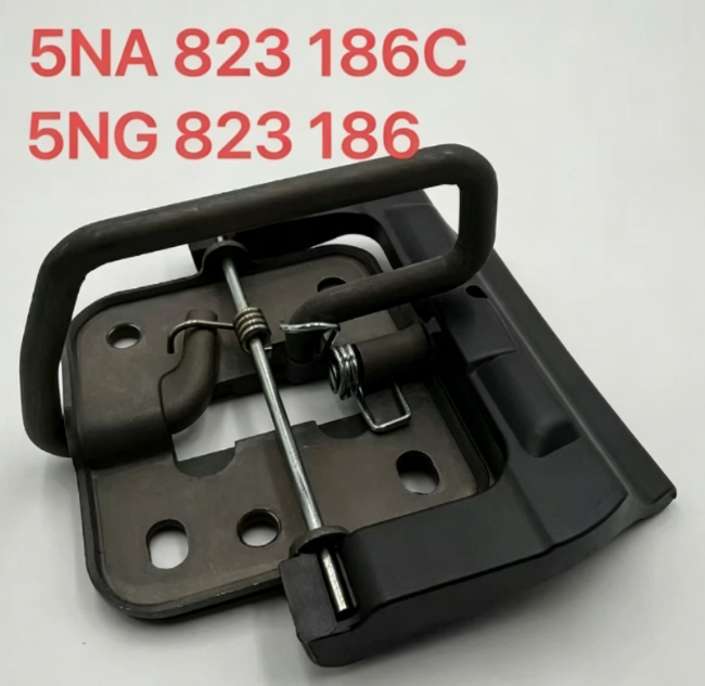 Hood latch upper lock catch assembly with black handle and mounting bracket