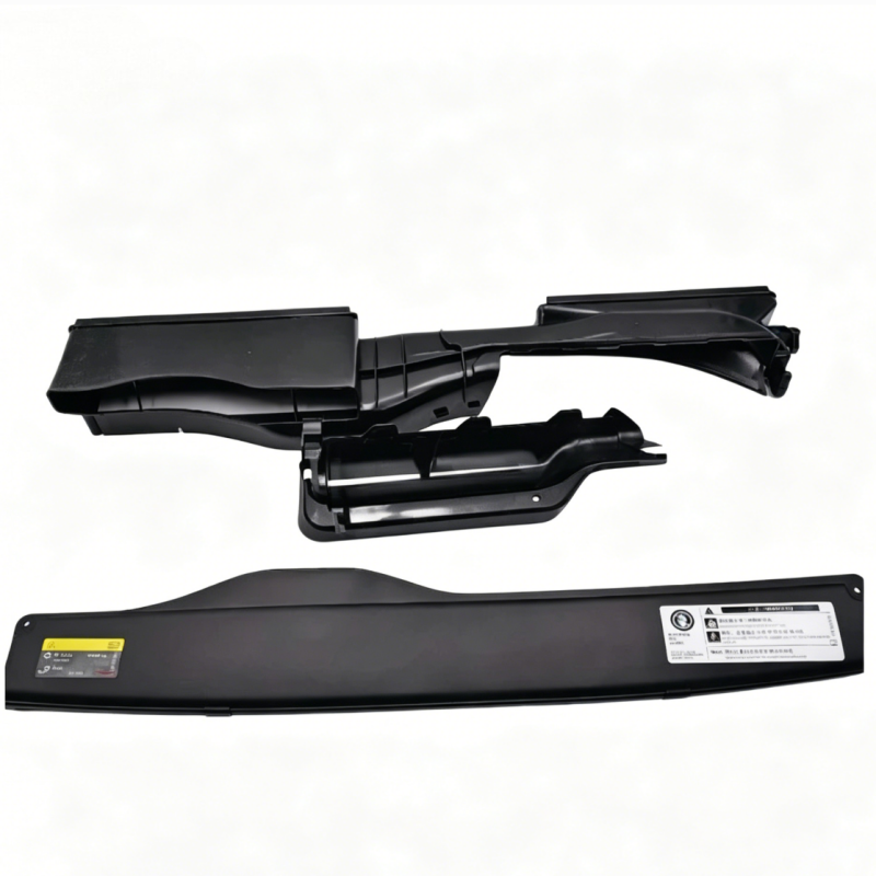 Black air intake duct set, long panel with labels and paired mounting parts