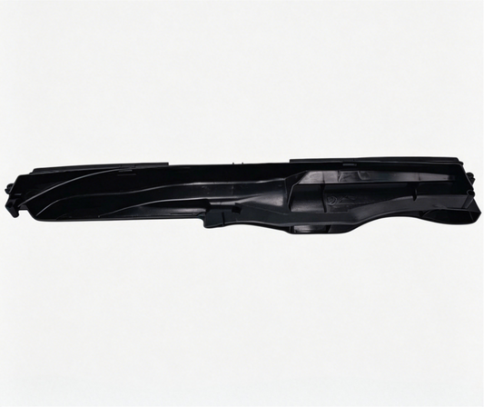 Black plastic air intake duct set with molded channels and mounting clips
