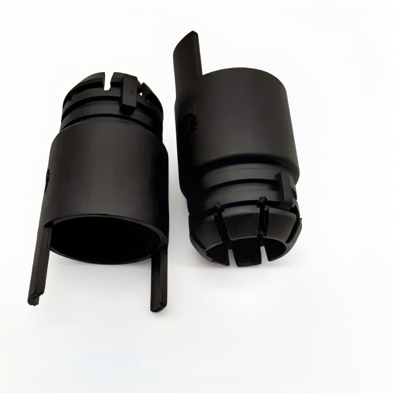 Pair of black heater hose quick connector clips with locking ring and side prongs