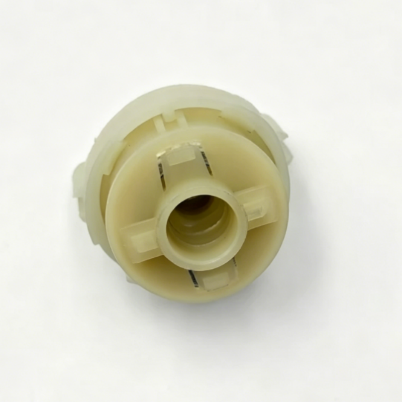 Plastic tail light mounting retainer viewed from front, round center opening