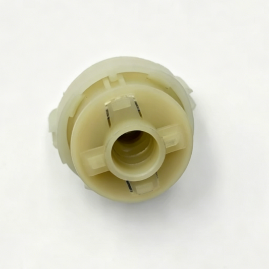 Plastic tail light mounting retainer viewed from front, round center opening