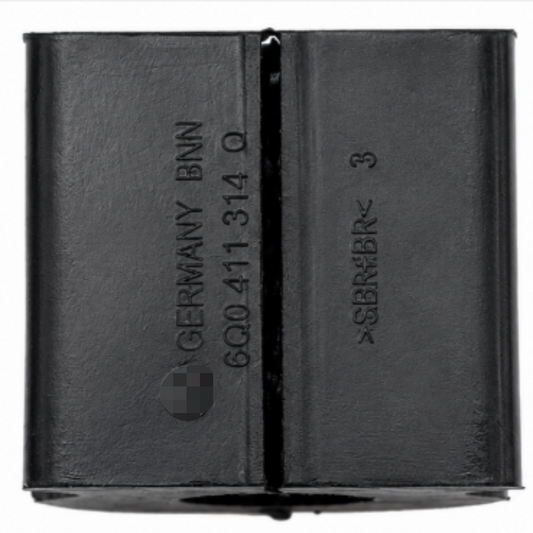Black stabilizer bar bushing sleeve with part number markings