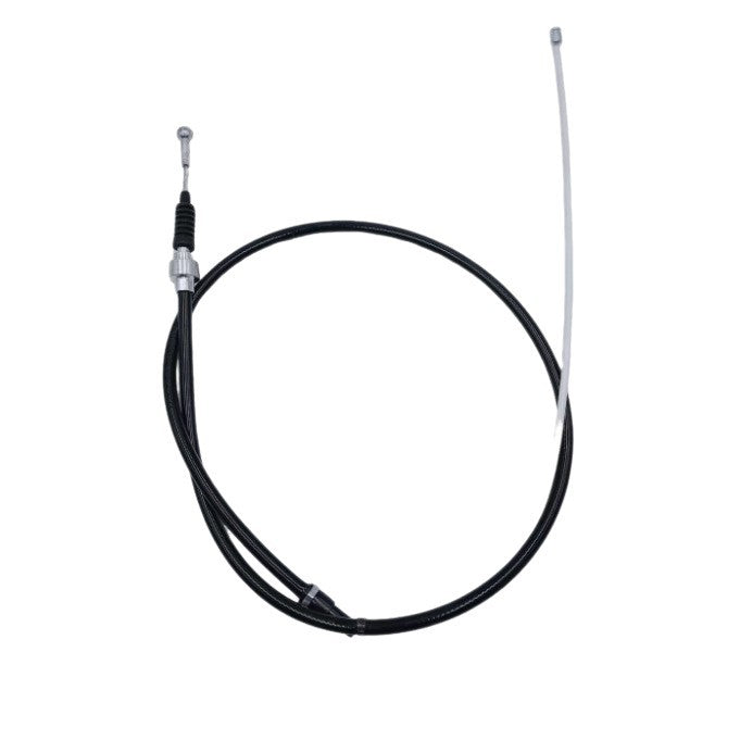 Parking brake cable with black sheath and metal end fittings, long looped cable