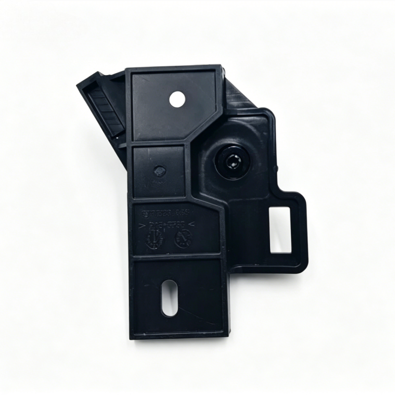 Hood latch release bracket, black plastic with circular screw opening and latch slot