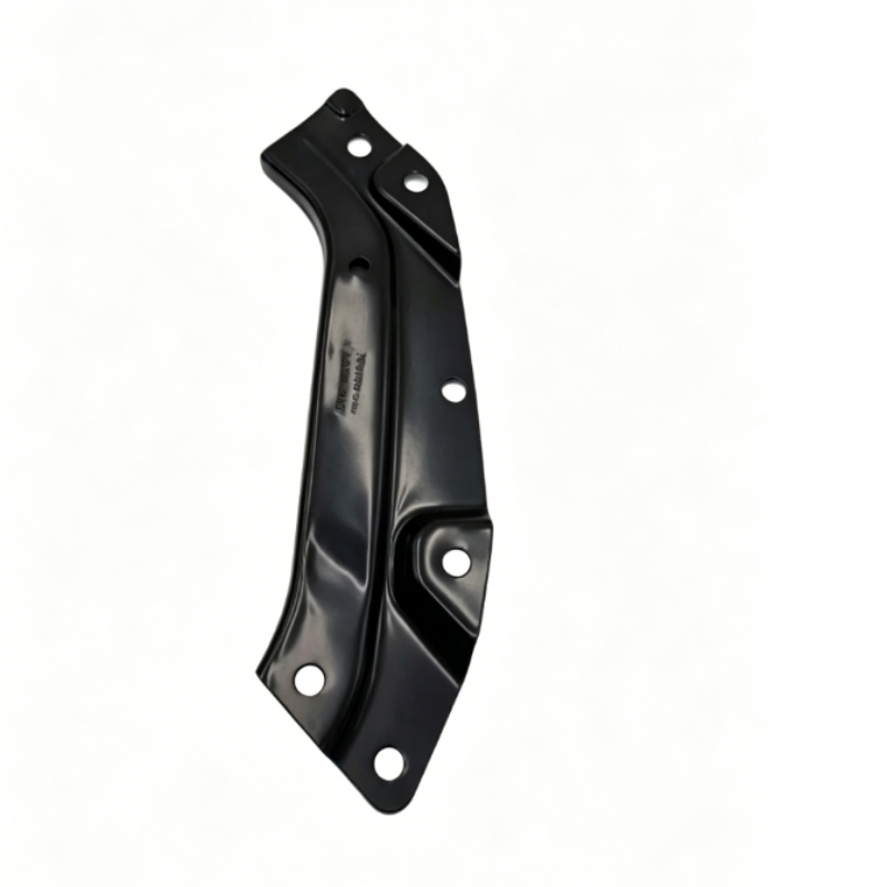 Black headlight support bracket with multiple mounting holes, metal repair part