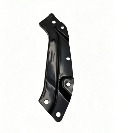 Black headlight support bracket with multiple mounting holes, metal repair part