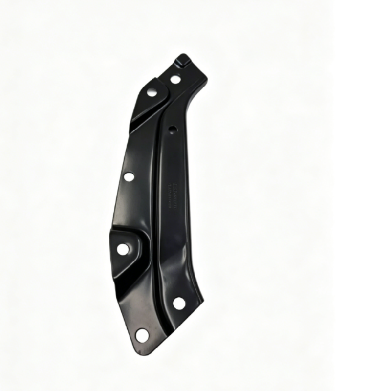 Black headlight support bracket with mounting holes, metal front-end repair bracket