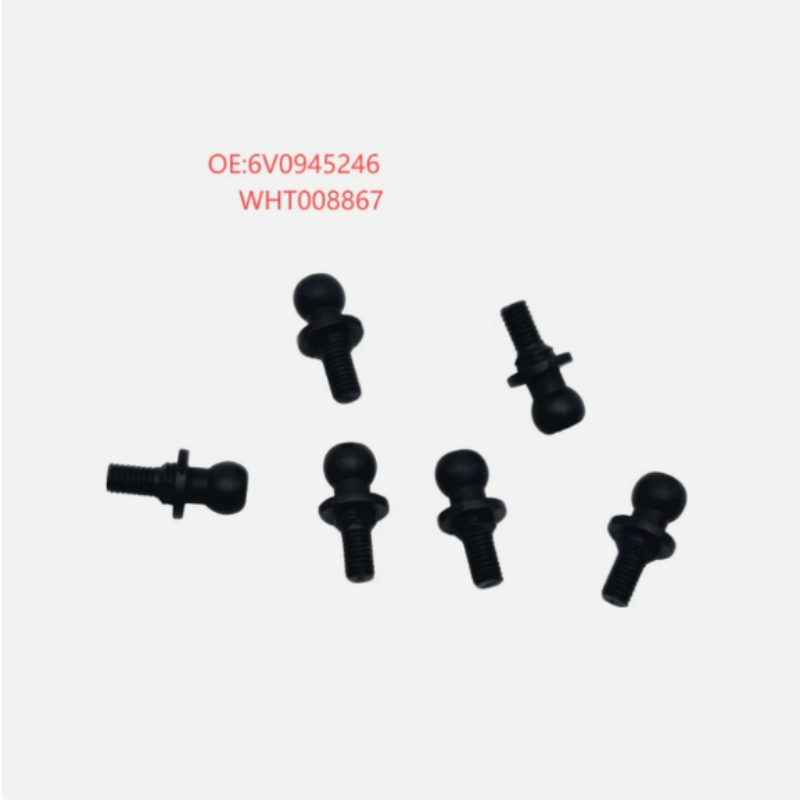 Set of black ball stud bolts, threaded fastening hardware for vehicle mounting