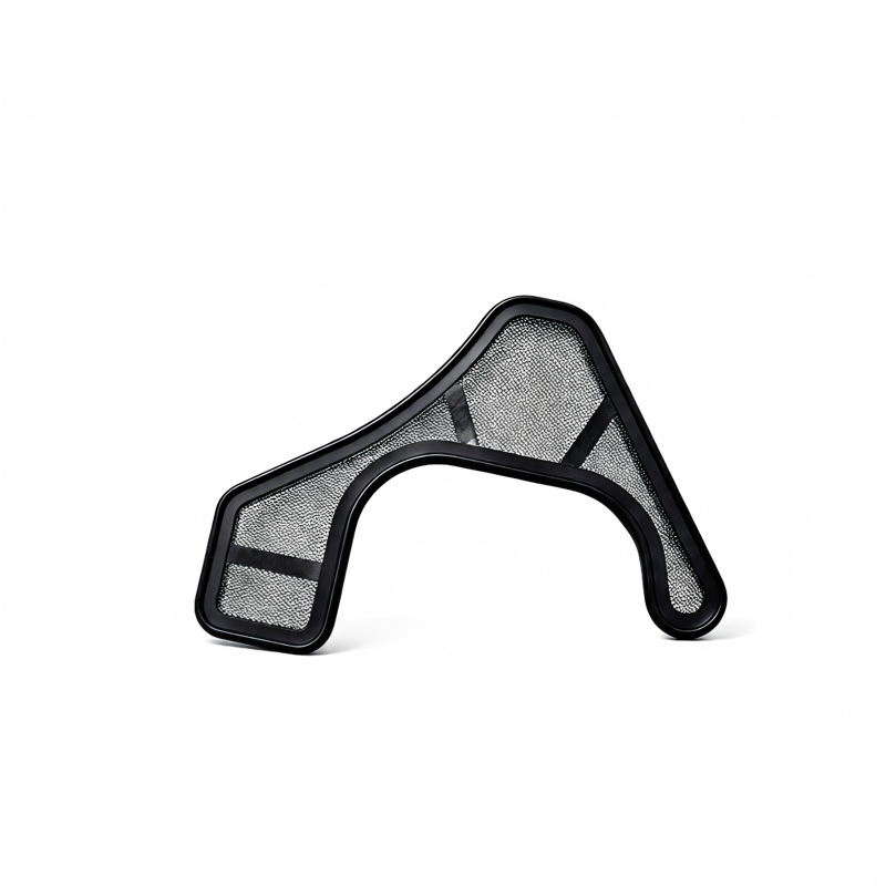 Oil pump pickup screen, arched mesh strainer with circular opening in black frame