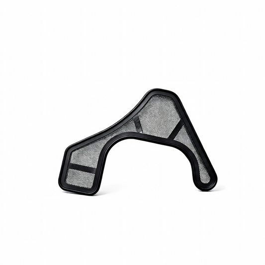 Oil pump pickup screen, arched mesh strainer with circular opening in black frame