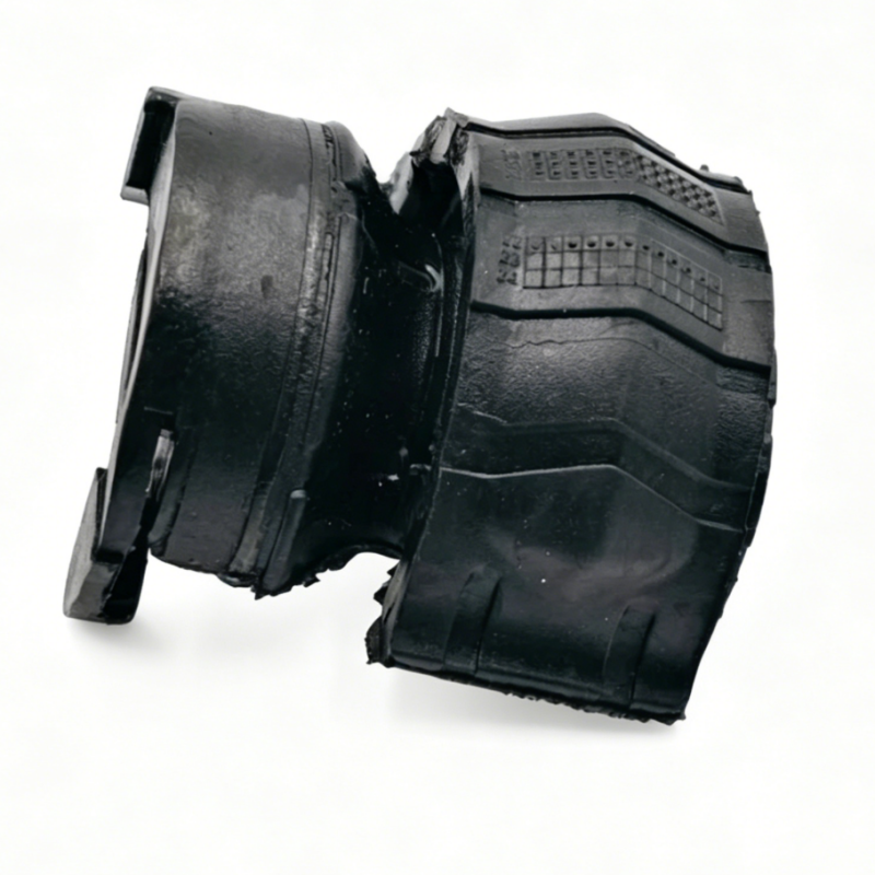 Rear stabilizer bar bushing: black rubber sleeve with metal bracket