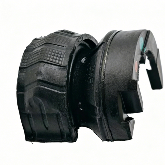 Stabilizer bar bushing, black rubber with molded channels and mounting tabs