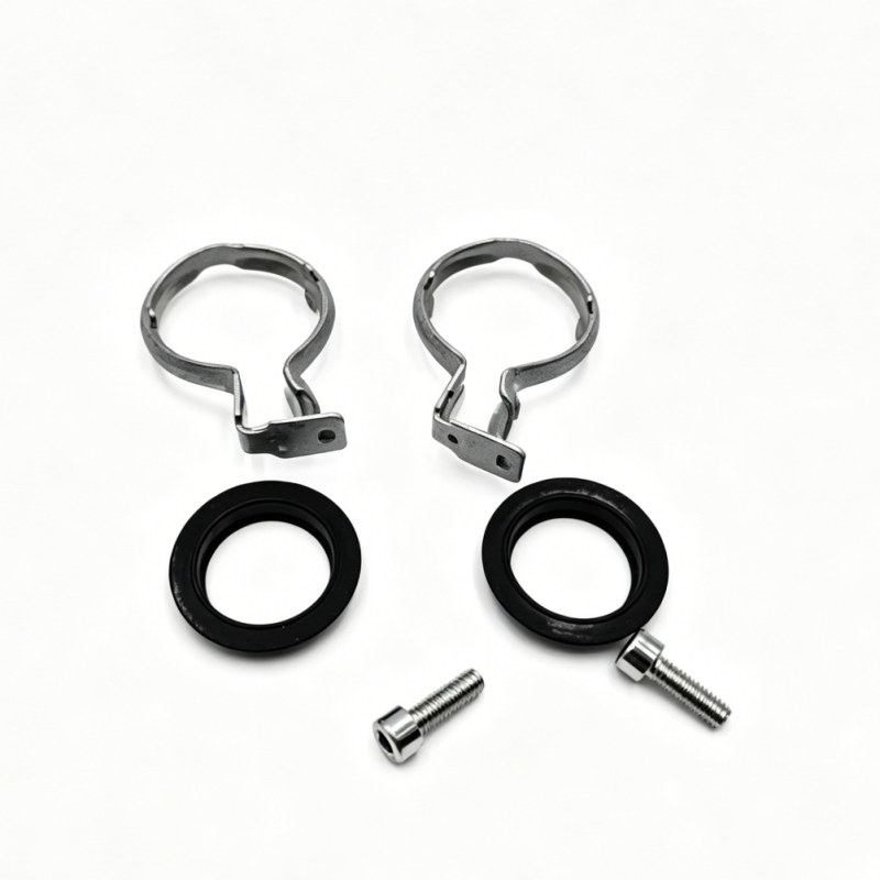 Heater core repair kit with two metal clamps, two rubber seals, and two threaded bolts