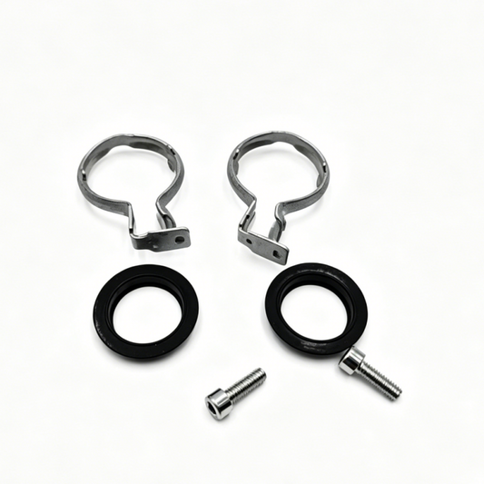 Heater core repair kit with two metal clamps, two rubber seals, and two threaded bolts