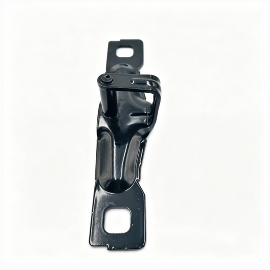 Black tailgate lock striker bracket with two rectangular cutouts and stud post