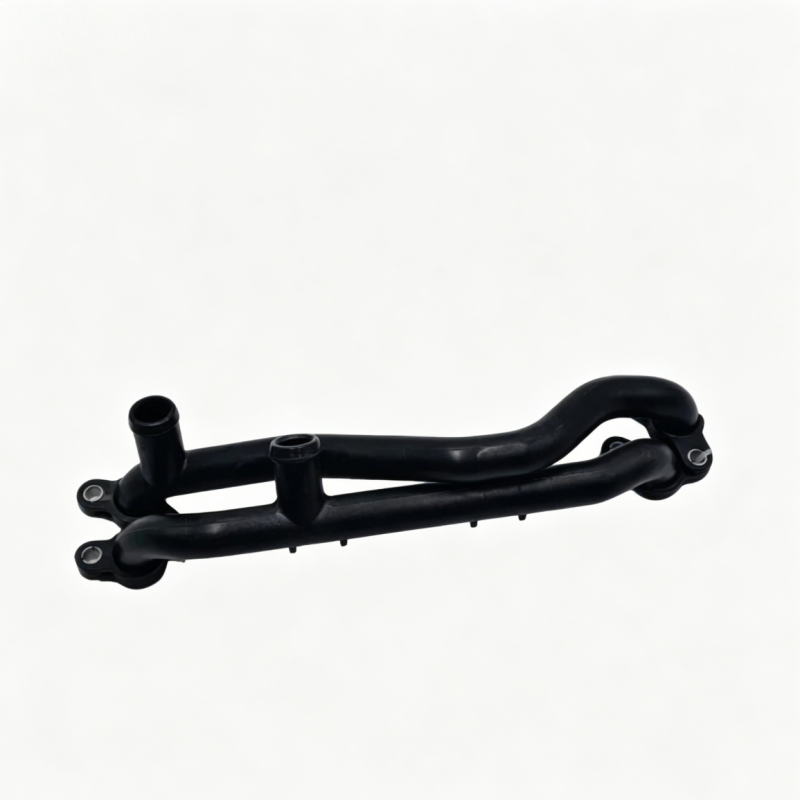 Black coolant hose with two side ports and mounting brackets