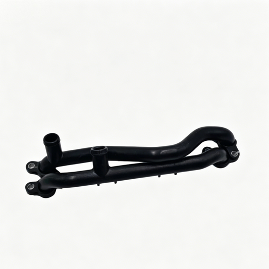 Black coolant hose with two side ports and mounting brackets