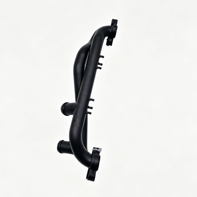 Black coolant hose assembly with molded elbows and mounting clips