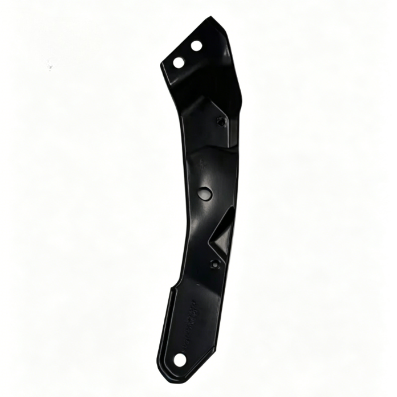 Black headlight mounting bracket with large round hole and bolt holes