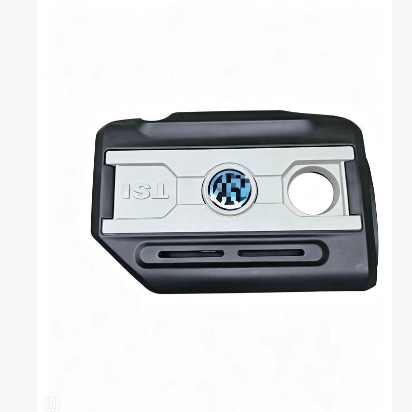 Black plastic engine cover with VW logo and vent cutouts