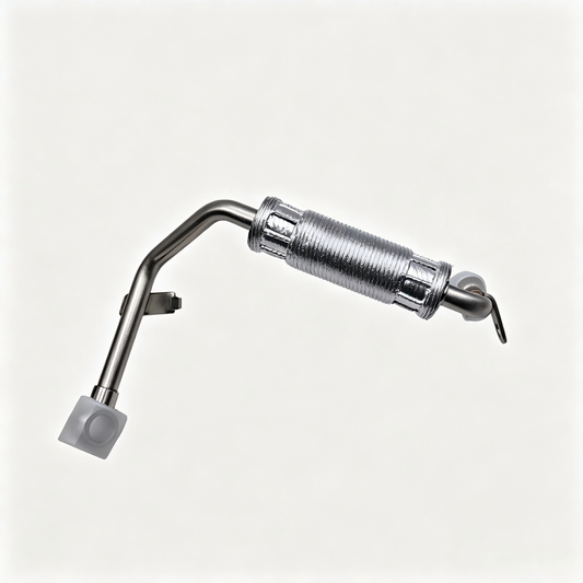 Turbo boost pipe with metal spring section and bent inlet tube, side view