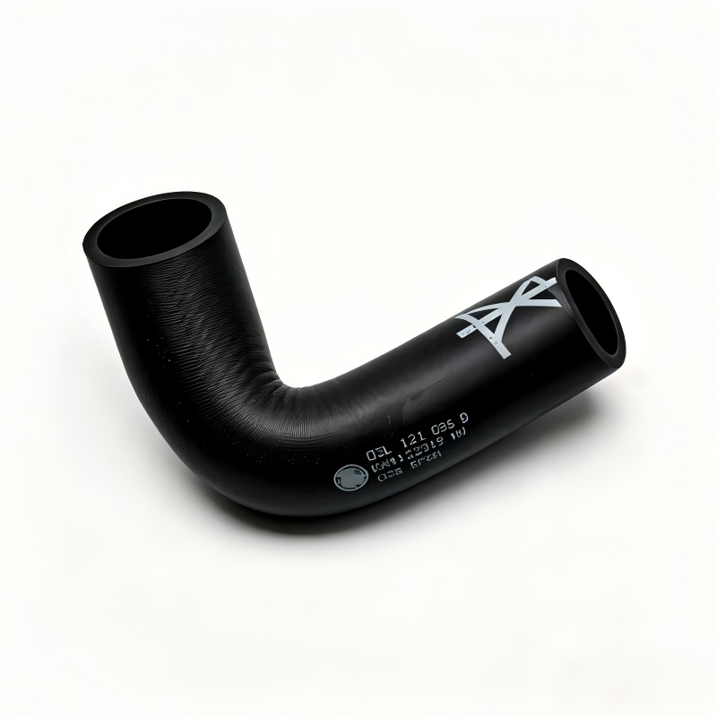 Black coolant hose with printed code 03L 121 096 D and logo on bend