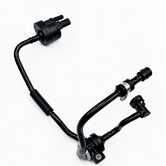 EVAP purge valve with multiple black hoses and connector hardware, top-down view