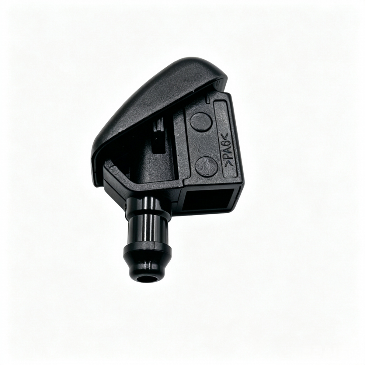 Windshield washer nozzle for SKODA, black plastic rear view with hose connection