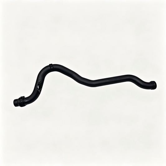 Black coolant hose with bent shape and two ribbed end ports