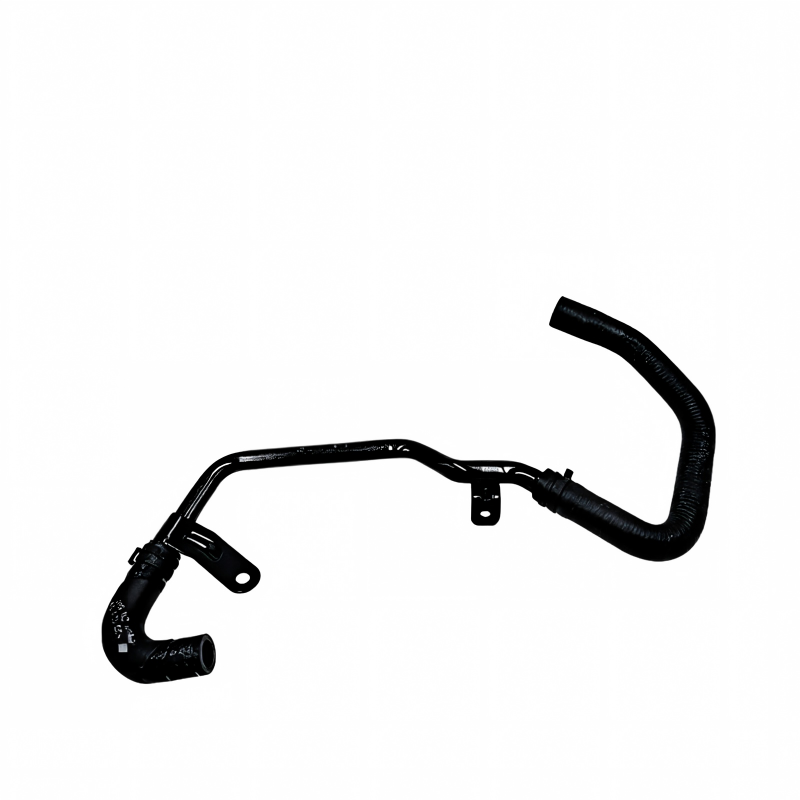 Black coolant hose with bracket mount and molded connector ports