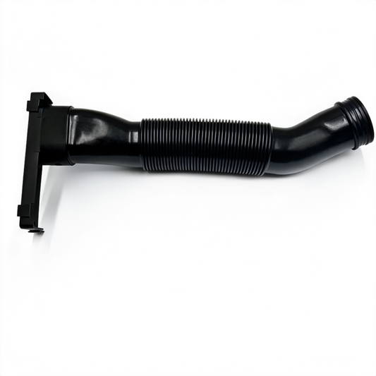 Black air intake hose with curved shape and corrugated middle section