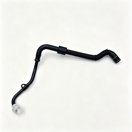 Black turbo boost hose pipe with curved shape, ribbed middle, and two outlet ends