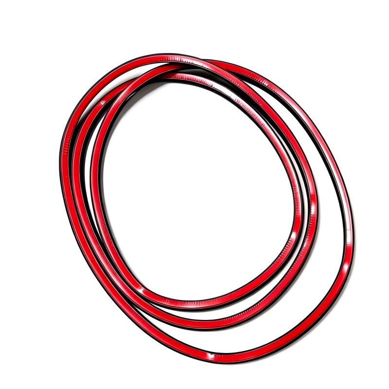 Door weatherstrip seal, red rubber loop with light inner lining