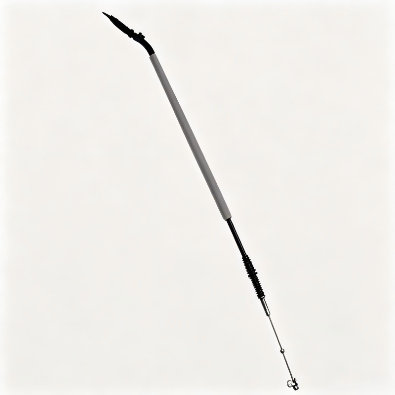 Door lock cable with long gray rod, black tip, and end loop fastener