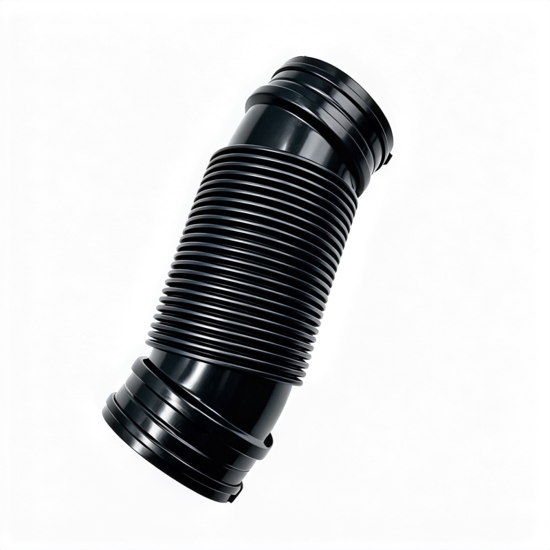 Black corrugated air intake hose segment with ribbed couplers at both ends