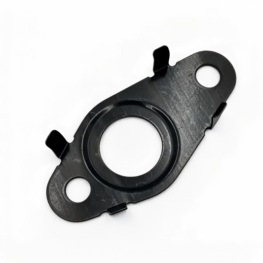 Oil line seal gasket, black plate with circular seal ring and mounting holes