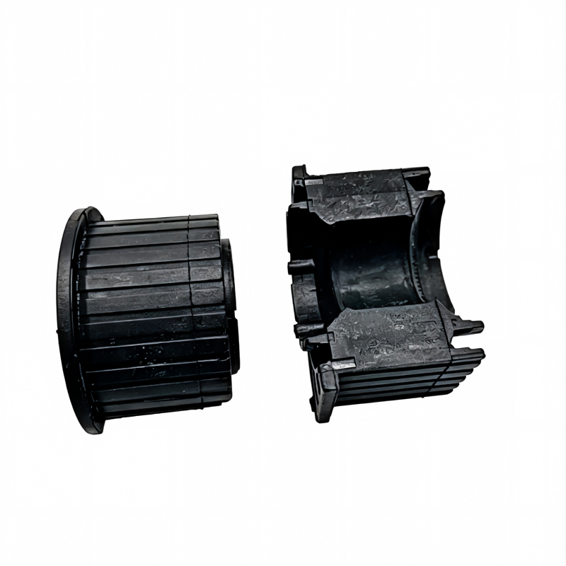 Stabilizer bar bushing pair showing black rubber sleeves and metal mounting brackets