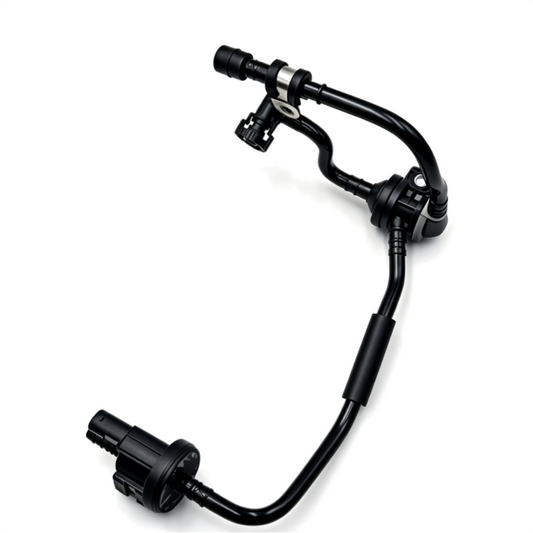 EVAP purge valve with two black hoses and mounting ports for vehicle EVAP system
