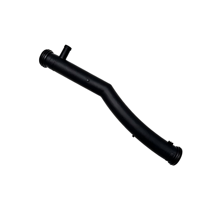 Black coolant hose with angled shape and ribbed ends