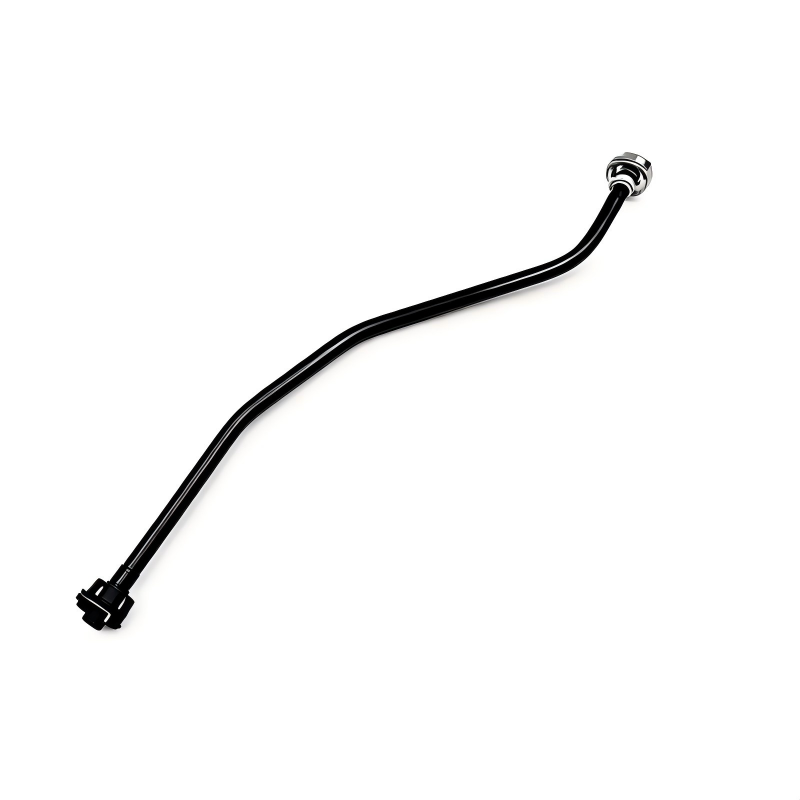 Coolant reservoir hose with curved pipe and end connector