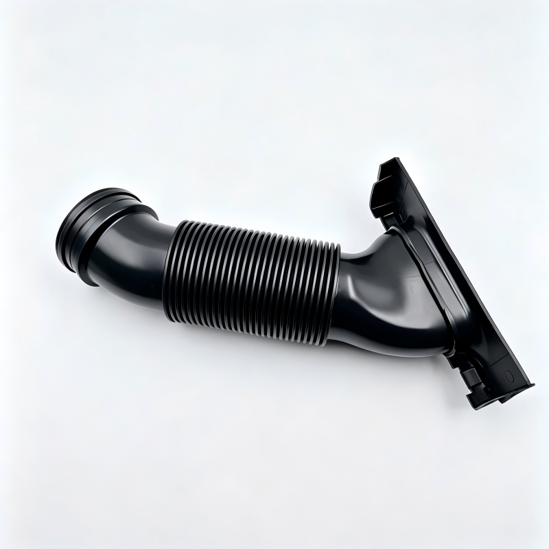 Black air intake hose, curved pipe with ribbed corrugated middle and end connector