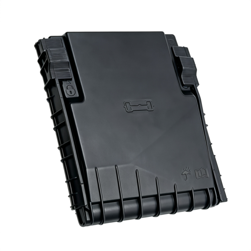 VW fuse box cover, black plastic lid with latch mark and vent ribs