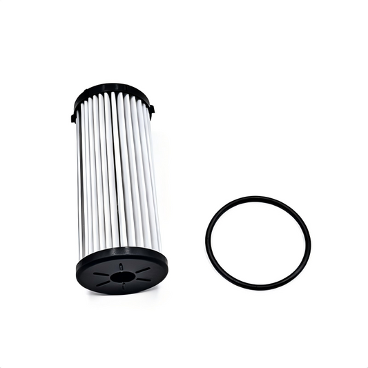 Upright transmission filter cartridge with pleated core and rubber O-ring