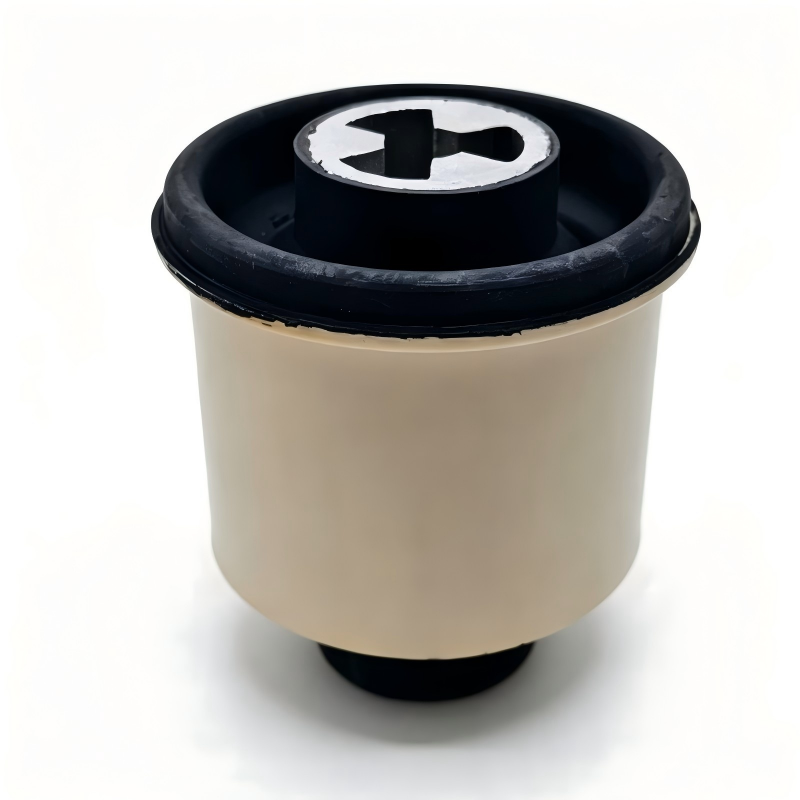 Rear axle bushing with beige body, black rubber rim, and metal center insert